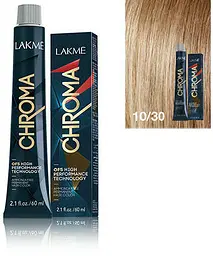 Перманентна фарба для волосся Lakme Chroma відтінок 10/30 (платиновий блонд золотий натуральний) 60 мл - мініатюра 2