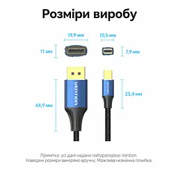 Відеокабель Vention HCFLH Mini DisplayPort - DisplayPort 1.4 8K 60 Гц 2 м синій (HCFLH) - мініатюра 5
