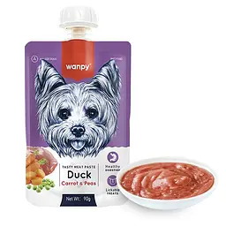 Рідкий корм для собак Wanpy Duck Carrot & Pea ВАНПІ КРЕМ-ПЮРЕ КАЧКА З МОРКВОЮ, пауч 90 г