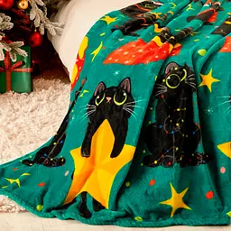 Плед Love You Зірки і котики 150x200 см велсофт зелений з принтом (9119) - мініатюра 5