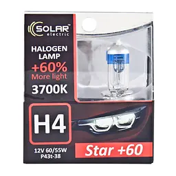 Галогенова лампа Solar H4 12V 60/55W P43t-38 Starlight +60%, SET(1234S2)