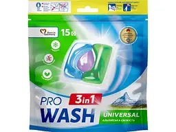 Капсули для прання PRO WASH Для всих типів тканин 15шт Універсал Альпійська свіжість (DOYPACK)