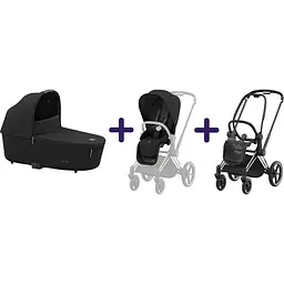 Люлька Cybex Priam Lux Sepia Black + Текстиль для прогулянкового блоку Cybex Priam Sepia Black + Шасі Cybex Priam з каркасом LS RBA Chrome Black