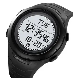 Годинник чоловічий наручний спортивний Skmei 2166 Compass з компасом і крокоміром (Чорний з білим) - мініатюра 2