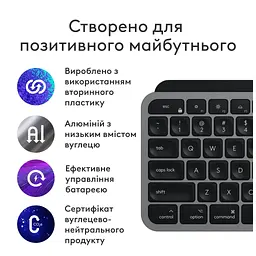 Клавіатура Logitech MX Keys S для MAC Bluetooth/Wireless UA Space Grey (920-011637) - мініатюра 5