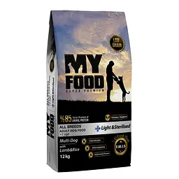Сухий корм для дорослих стерилізованих собак MyFood Light & Sterilised з ягням і рисом 12 кг