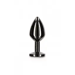Анальна металева пробка M із чорним каменем Butt Plug With Diamond Jewel Taboom - мініатюра 3