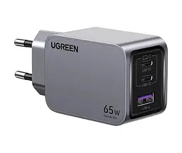 Зарядний пристрій адаптер живлення Ugreen X755 Nexode Pro 65 W 3 порти (25871) сірий