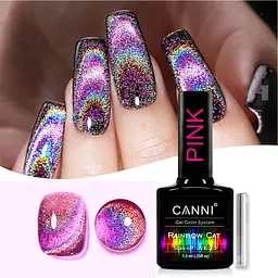 Гель-лак Canni Rainbow cat Pink райдужний голографічний 7.3 мл - мініатюра 3