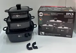 Набір квадратних каструль Higher Kitchen із силіконовими кришками 8 предметів червоний, чорний HK-323 - мініатюра 9