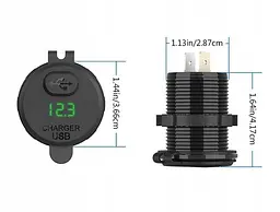 Гніздо Прикурювача під 1 USB Вольтметр DC 12-24V 5V підсвічування з різьбленням P10 Blue QC 3.0 (Вимикач) - мініатюра 2