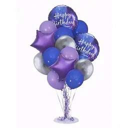 Набір надувних фольгованих кульок Happy Birthday декоративні для свят 12 шт Фіолетові