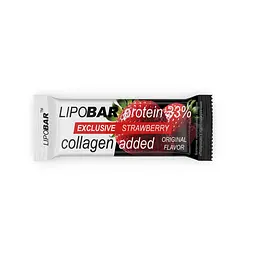 Батончик LipoBar Exclusive Protein Bar, 50 грам збагачений біоактивним колагеном Peptan - Полуниця