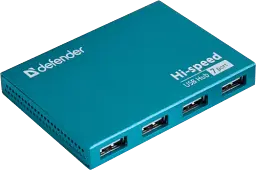 Хаб USB Defender Septima Slim, Cyan, USB 2.0 - 7xUSB 2.0, кабель 93 см, блок живлення (83505)