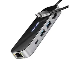 Мультипортовий адаптер AXAGON Glass 6in1 Black/Grey (HMC-6GLN)