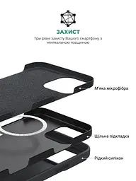 Силиконовый чехол с MagSafe для Apple iPhone 16 Pro, ICON2 MagCase, черный, противоударный, панель с мягкой подкладкой, защита всего корпуса, поддержка беспроводной зарядки, совместим с защитными стеклами и пленками, ArmorStandart (ARM78675) - мініатюра 6