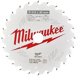 Диск пиляльний по дереву PFTE MILWAUKEE, діаметр 210х30х1,9 мм, 24 зуб.