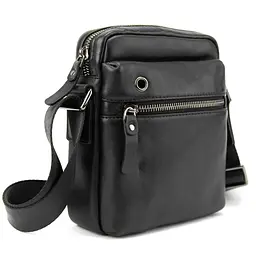 Месенджер в гладкій шкірі чорний Tiding Bag 8718A