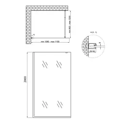 Душова перегородка Qtap Walk-In Standard BLM2011.C8 100x200 см, скло Clear 8 мм, покриття CalcLess, прозорий, чорний - мініатюра 2