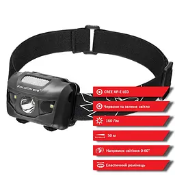 Ліхтар налобний Falcon Eye Orion (160 Lm) Cool White/Red/Green LED Grey (FHL0012) - мініатюра 2