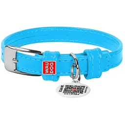 Нашийник для собак Waudog Glamour, шкіряний, з QR паспортом, 21-29х1,2 см, блакитний