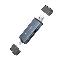 Кардридер USB ColorWay 3-in-1, Grey, USB/Type-C 3.0 - microSD/SD/CF, алюмінієвий корпус (CW-CR-01)