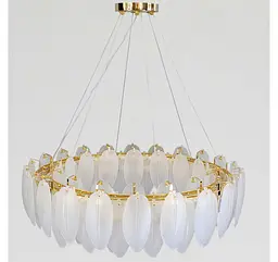 Велика кругла підвісна люстра Artlight 21824-800GD золота на 16 ламп E14 з дворядним декором з матового скла - мініатюра 3