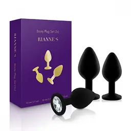 Rianne S: Booty Plug Set набір анальних пробок з кристалом, діаметр 2,7см, 3,5см, 4,1см, чорний