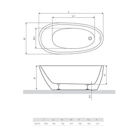 Ванна акрилова Radaway Carolina 150х73 окремостояча з ніжками + сифон (WA1-53-150x073U) - мініатюра 3