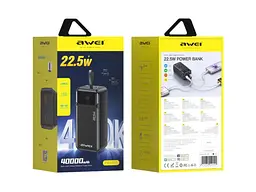 Зовнішній акумулятор (Power Bank) Awei PA-105 40000mAh Black - мініатюра 2