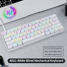 Ігрова дротова механічна клавіатура AK61 / Red Switch / Hot Swappable / 60% / White - мініатюра 3