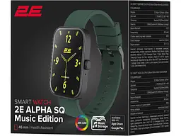 Смарт-годинник 2E Alpha SQ Music Edition 46mm Black-Green (CWW40BKGN) - мініатюра 2