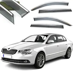 Дефлектори вікон вітровики Benke для Skoda SuperB III 2015- седан Хром Молдинг Із Нержавіючої Сталі 3D