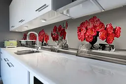 Кухонний фартух Червоні Півонії вінілова наклейка ПВХ квіти букети Сірий 65х250 см Happy Pocket Z180785 - мініатюра 6