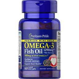 Жирні кислоти Puritan's Pride Omega 3 Fish Oil 1290 mg, 60 міні капсул