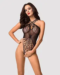 Бодістокінг з великою та дрібною сіткою Obsessive B118 teddy S/M/L, чорний, з доступом - мініатюра 1