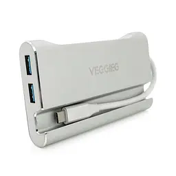 Хаб-конвертор Veggieg TC07-S Type-C (тато) на Type-C (мама) + USB3.0 * 3 (мама) + HDMI (мама) + RJ45, 10см, Silver, Box - мініатюра 3