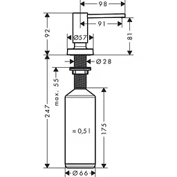 Дозатор кухонний Hansgrohe A51 500 ml врізний Matt Black 40448670, Чорний матовий - мініатюра 6