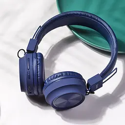 Бездротові накладні навушники Hoco Promise W25, BT5.0, MicroSD, AUX, 300mAh, 12h, blue - мініатюра 6