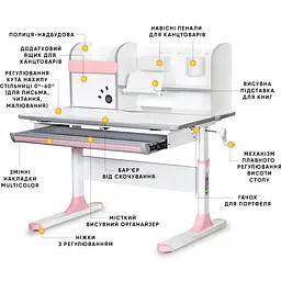 Дитячий стіл Mealux Edmonton Multicolor PN з полицею (арт. BD-610 W/MC + PN з полицею) - мініатюра 2