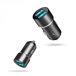 Автомобільний зарядний пристрій SkyDolphin SZ02V Aluminium (2USB, 2.4A) Black + кабель microUSB (AZP-000073)