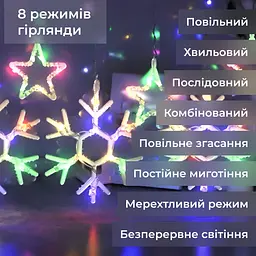 Гірлянда-штора Зірки та сніжинки розмір 3*0,9 м 10 фігур, мультиколор GarlandoPro 1733065ML - мініатюра 3