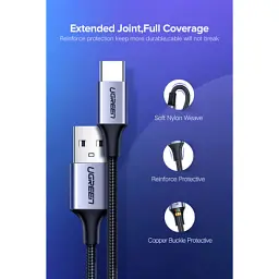 Кабель для передавання даних Ugreen USB 2.0 AM to USB-C 3A aluminum braid nickel plating 0.25 m black (60124) - мініатюра 5