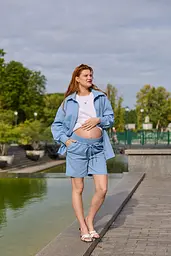 Льняні шорти для вагітних Cancun L/XL Lullababe світлий денім - мініатюра 2