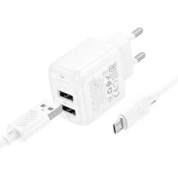 МЗП Hoco CS51A Surplus (2USB-A) + кабель USB to MicroUSB White - мініатюра 2