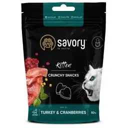 Ласощі для котів Savory для здорового росту кошенят індичка з журавлиною 50 г (4820232631393)