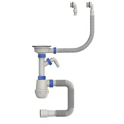 Сифон для кухонної мийки Mixxus SK-06-Wh з пластиковою сіткою, відведенням для пральної машини та гнучким круглим переливом 3 1/2"×40 MI8197
