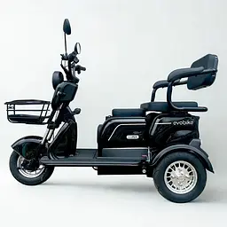 Електроскутер триколісний EVOBIKE Luna TRIO PRO 1200W 60V 20Ah (2026) зі знімним графеновим акумулятором та пасажирським сидінням | Чорний