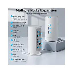 Концентратор Vention USB3.1 Type-C to HDMI/VGA/USB3.0x3/RJ45/SD/TF/TRRS 3.5m/PD/DC100W12-in-1 (TPHWC-EU) - мініатюра 3
