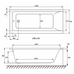 Ванна акрилова Volle Solo 170x75 1210.001775 Білий - мініатюра 2
